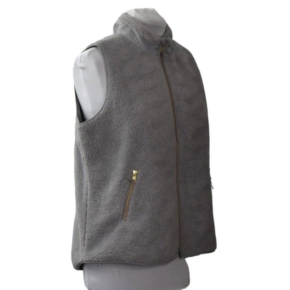 Crown & Ivy Grey Fleece Vest Womens XL Faux Sherpa Lined - Picture 1 of 9